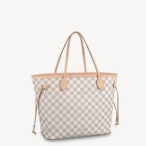 Louis Vuitton Bag Neverfull MM in Damien Azur With Rose Ballerina Lining